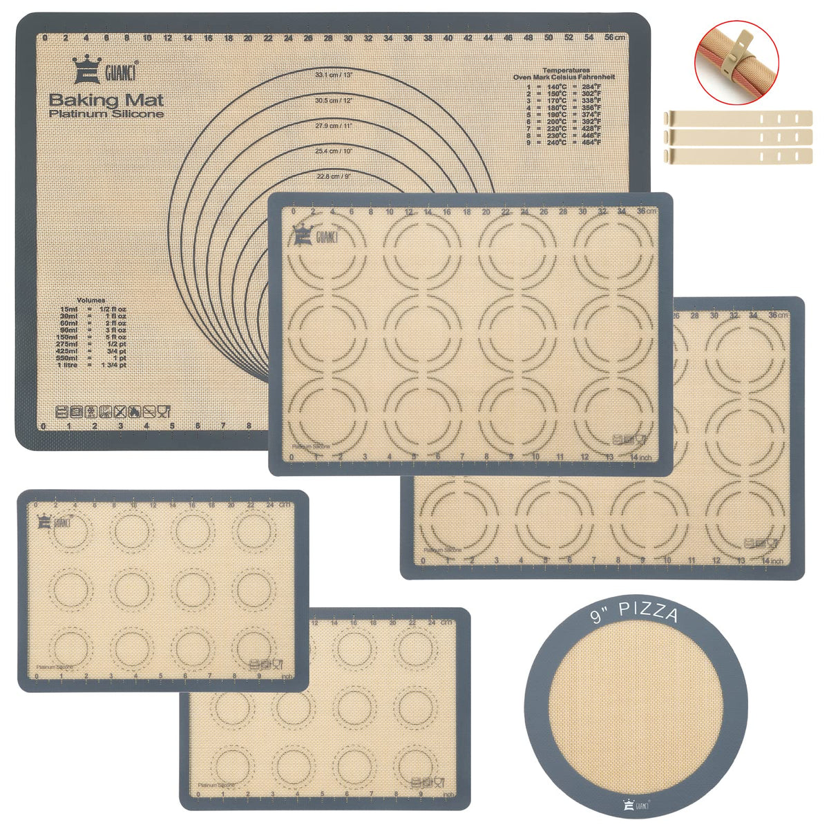Guanci silicone baking mats set of 6 for even heat and easy release.