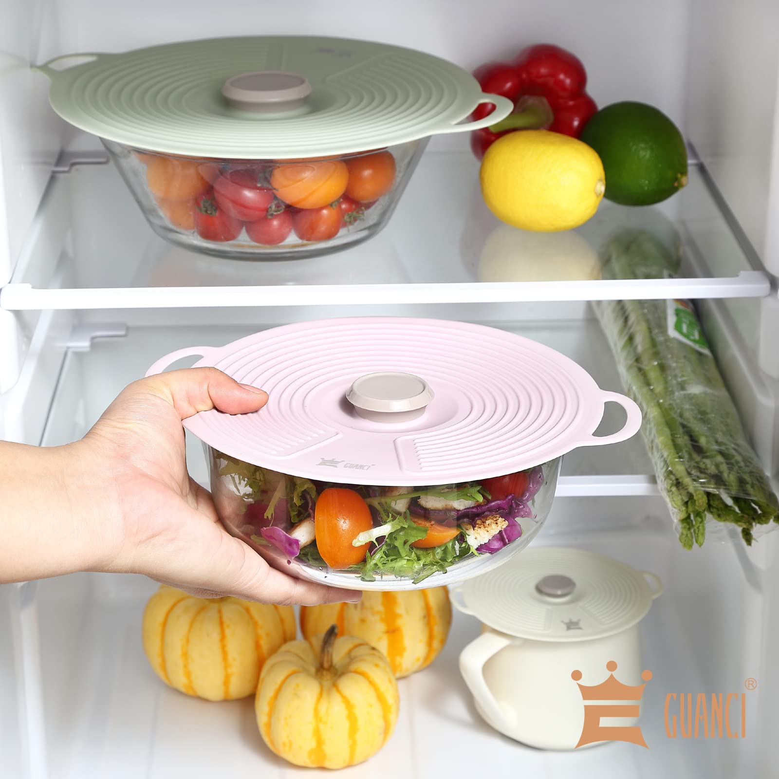 GUANCI silicone lid 8-inch covers cups and bowls, reduces spills