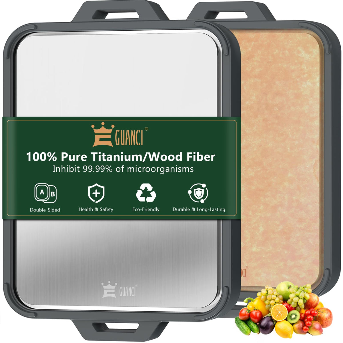 GUANCI titanium cutting-board dual-sided for easy meat and veg prep.