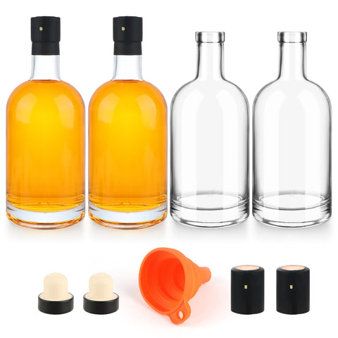 GUANENA 4-pack 25oz clear glass bottles with cork lids for easy home bottling and storage