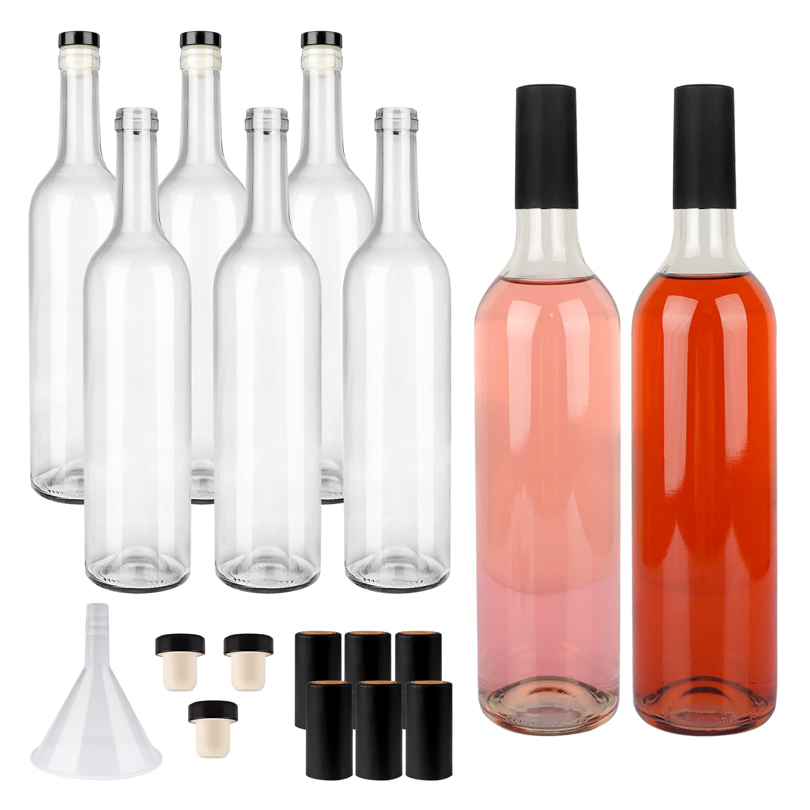GUANENA 8-pack clear bottles with cork lids for elegant beverage storage.