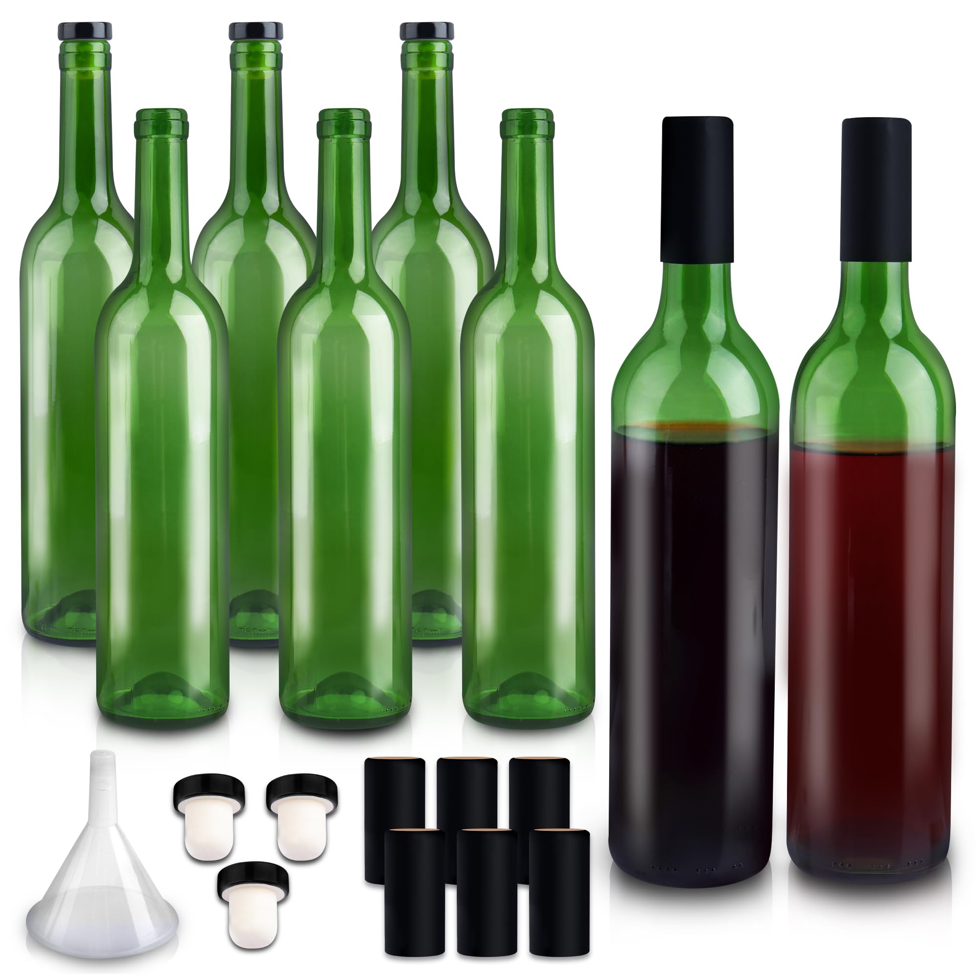 GUANENA 8-pack 750ml green wine bottles with cork lids for home brewing