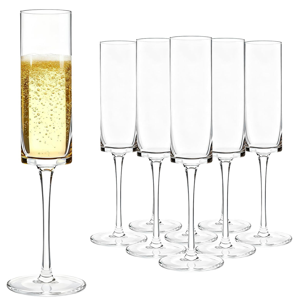 GuanQiao 24-pack champagne flutes with 6oz square clear design for vibrant beverage presentation