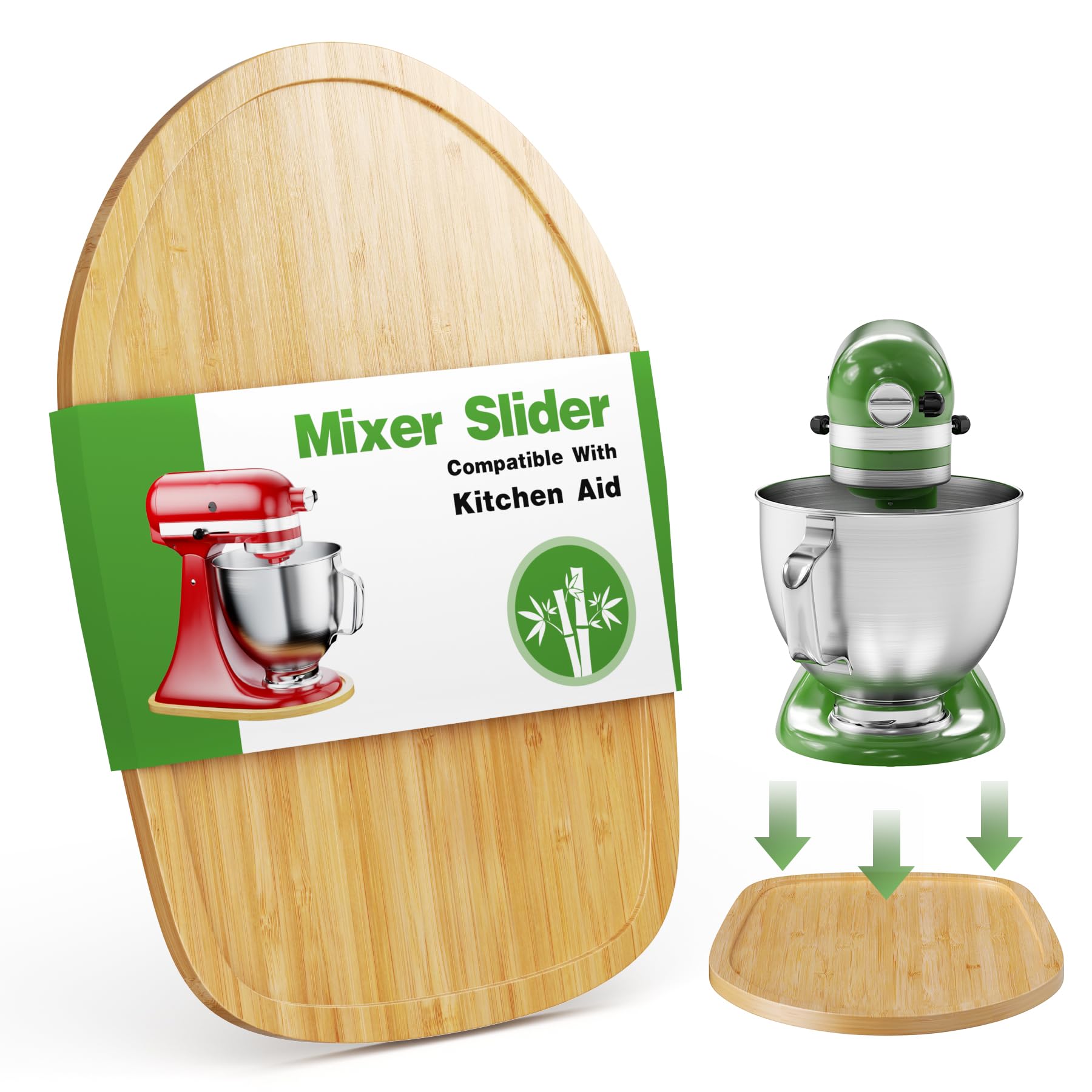 GuanQiao bamboo mixer slider for KitchenAid tilt-head protects countertops while moving the mixer.
