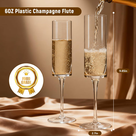 GuanQiao clear square disposable champagne flutes highlight bubbles for weddings and parties.