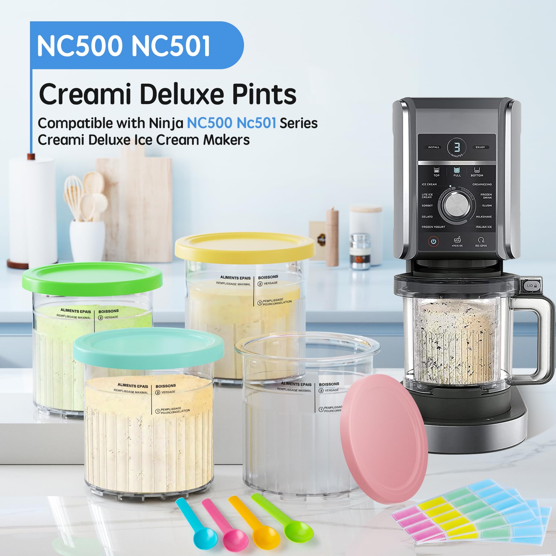 GuanQiao Creami Deluxe pint with blue lid highlighting durability and ease of cleaning.