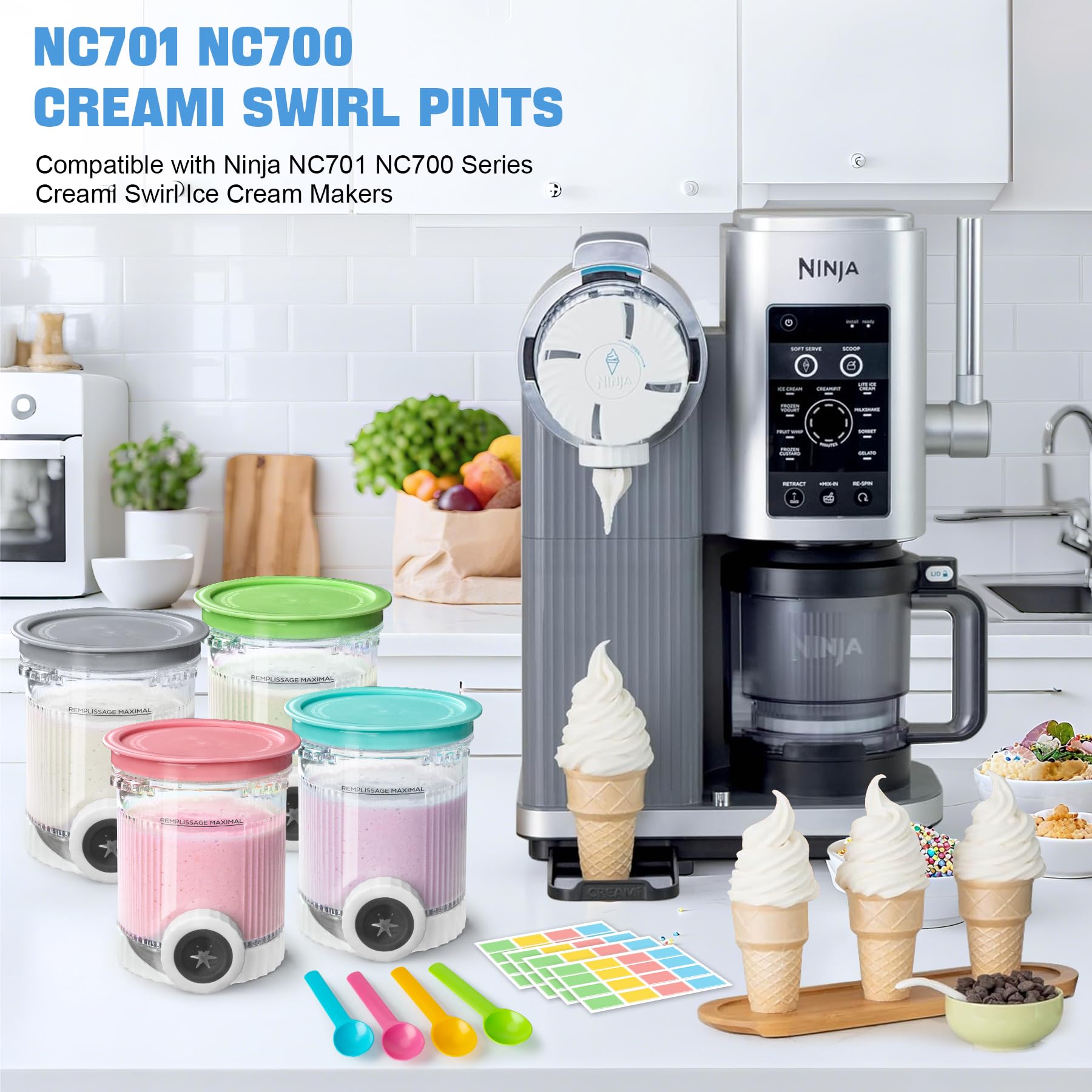 GuanQiao Creami Swirl pint with lids and nozzle set for toppings.