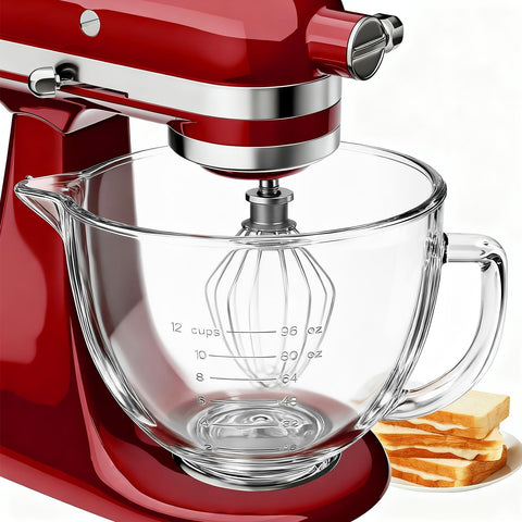 GuanQiao double-layer glass bowl for tilt-head mixers, sturdy and reliable.