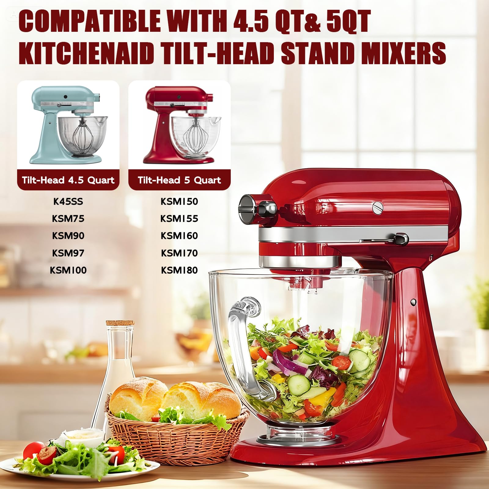 GuanQiao 5Qt glass mixing bowl with measurement markings for precise additions.
