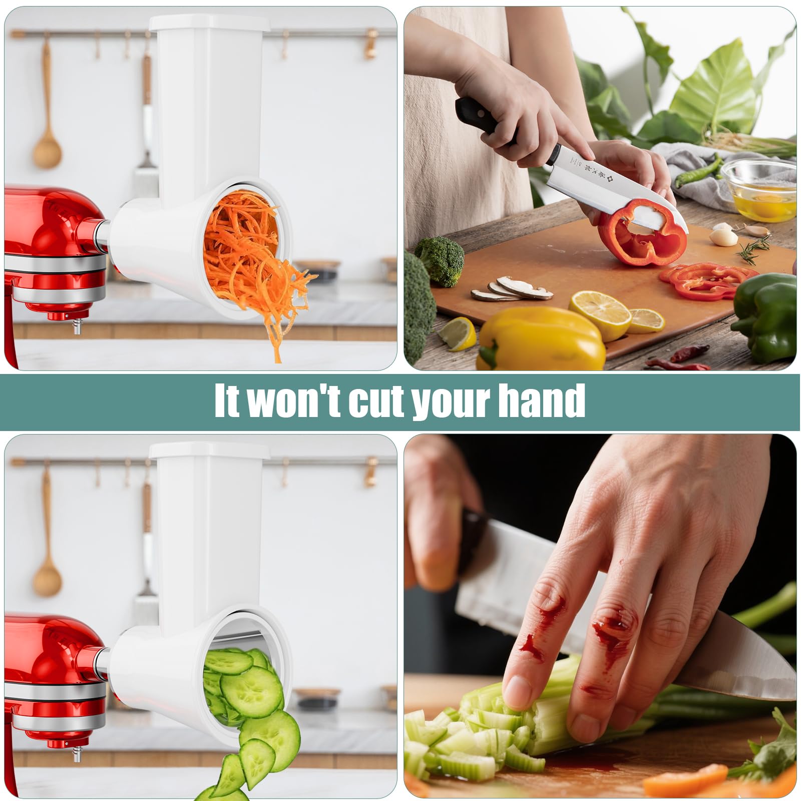 GuanQiao attachment enables versatile prep for salads and toppings.