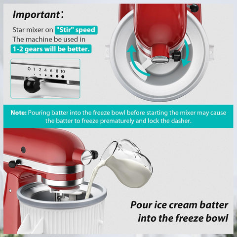 GuanQiao attachment connected to a KitchenAid mixer for versatile frozen desserts.