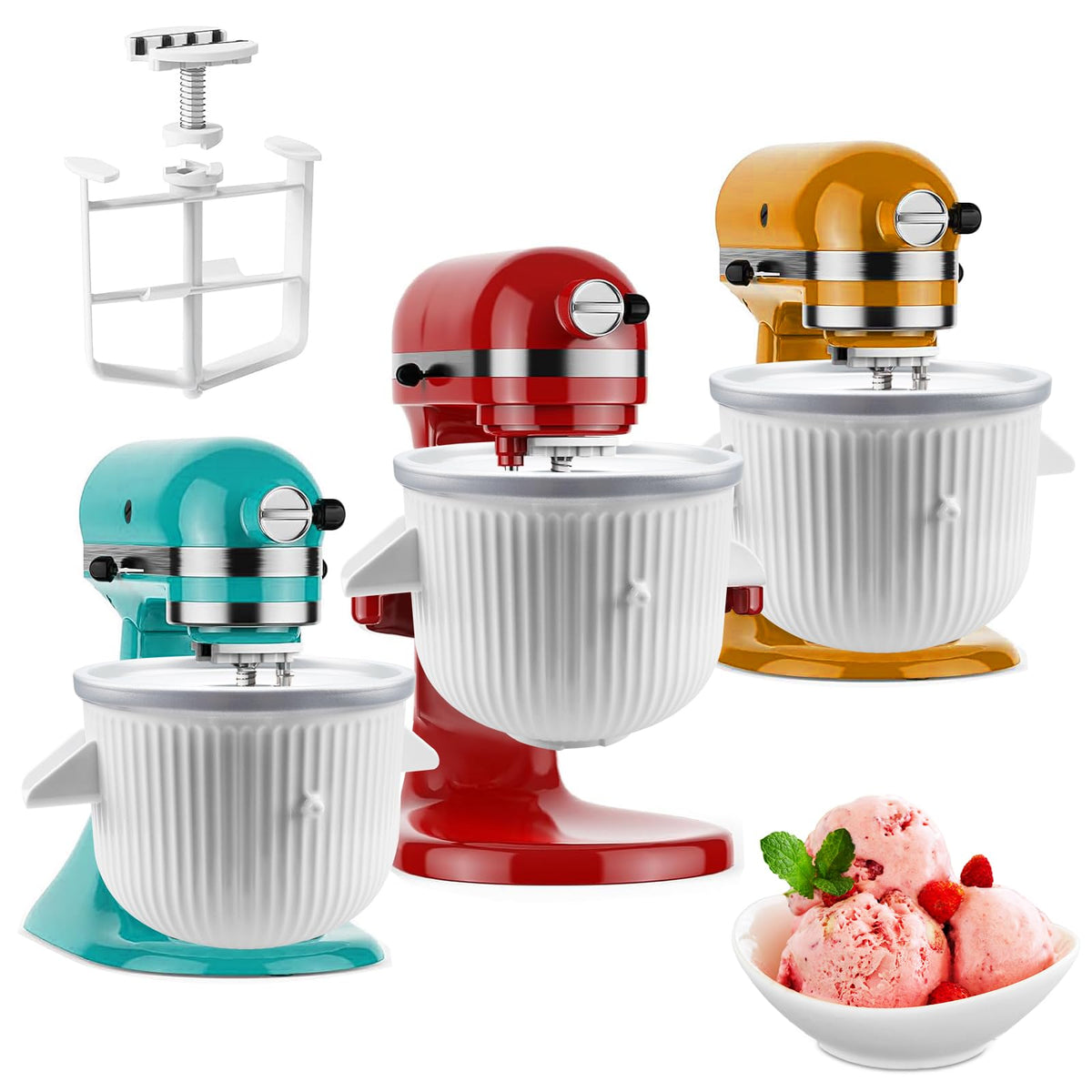 GuanQiao ice cream bowl on a KitchenAid mixer for smooth, homemade treats.