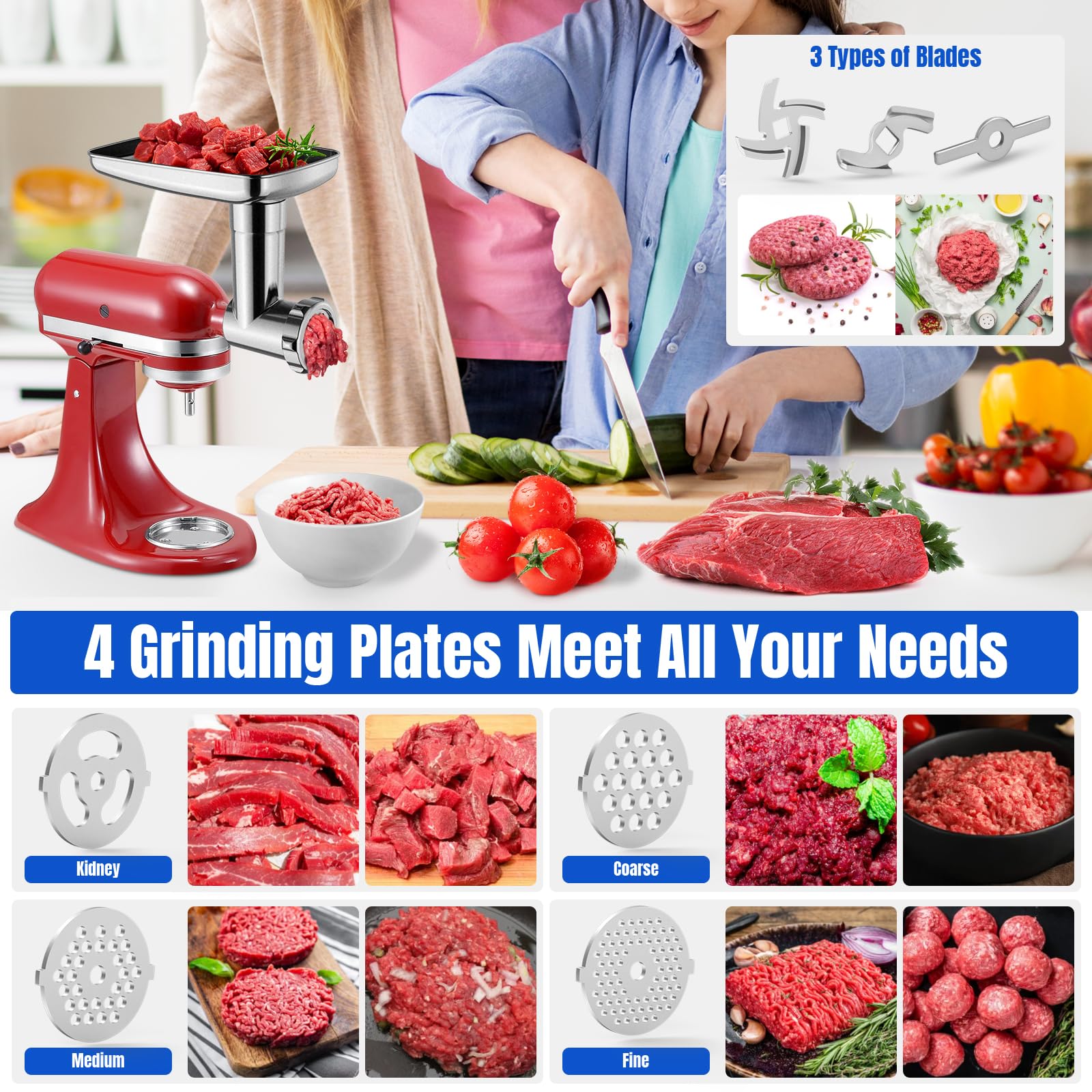 GuanQiao meat grinder plates set in four sizes for versatile textures.