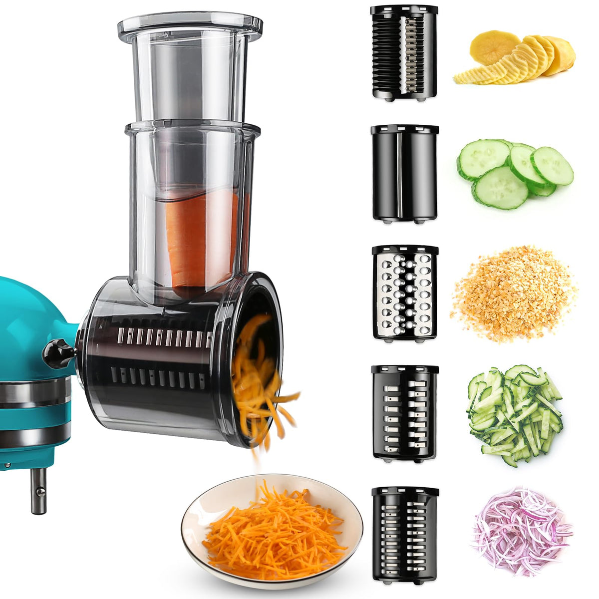 GuanQiao slicer attachment on KitchenAid for precise even slices.