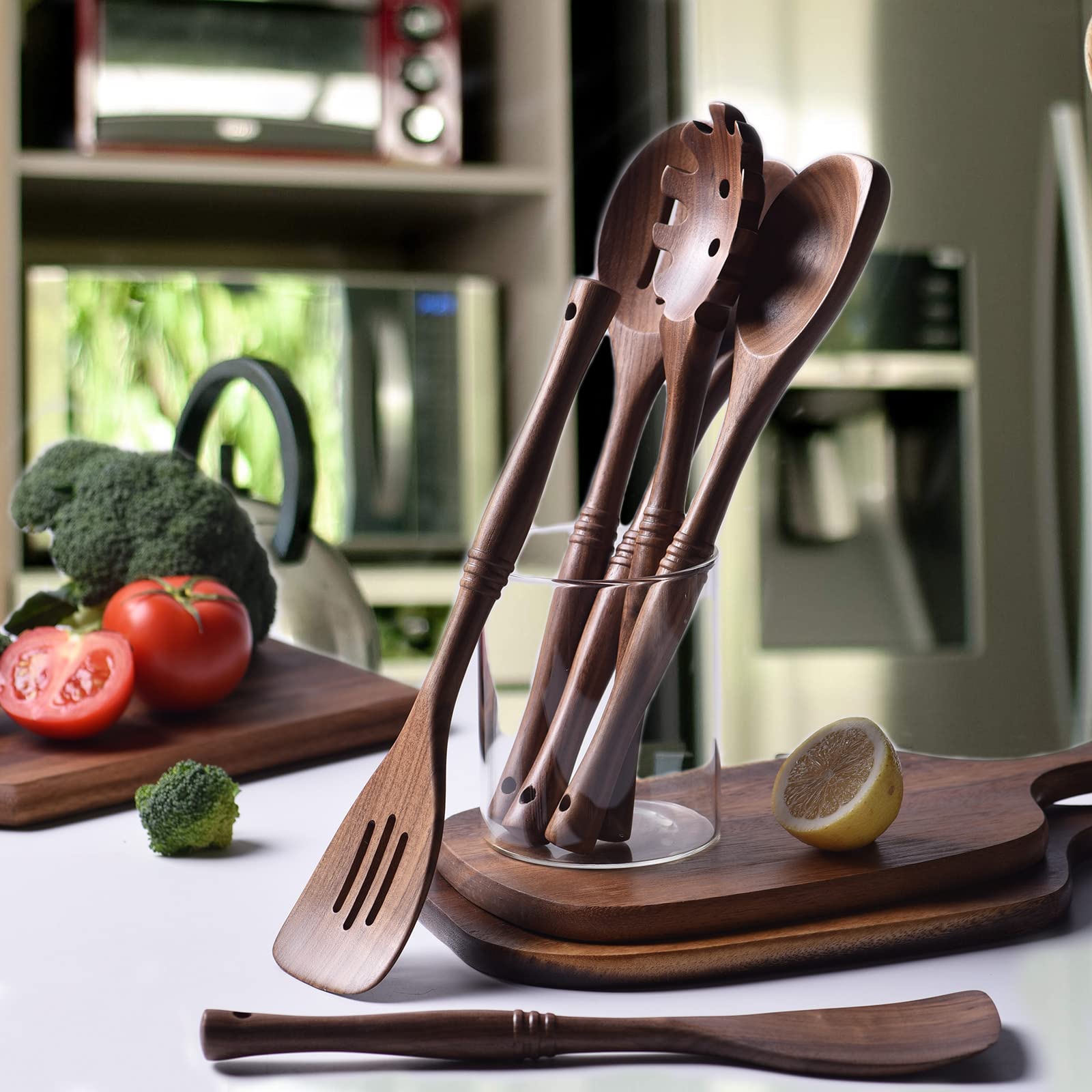 Gudamaye 12-inch slotted spatula in black walnut reduces sticking and speeds turning