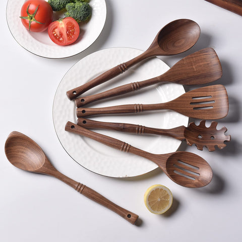 Gudamaye 12-inch spaghetti spoon in black walnut for easy pasta stirring