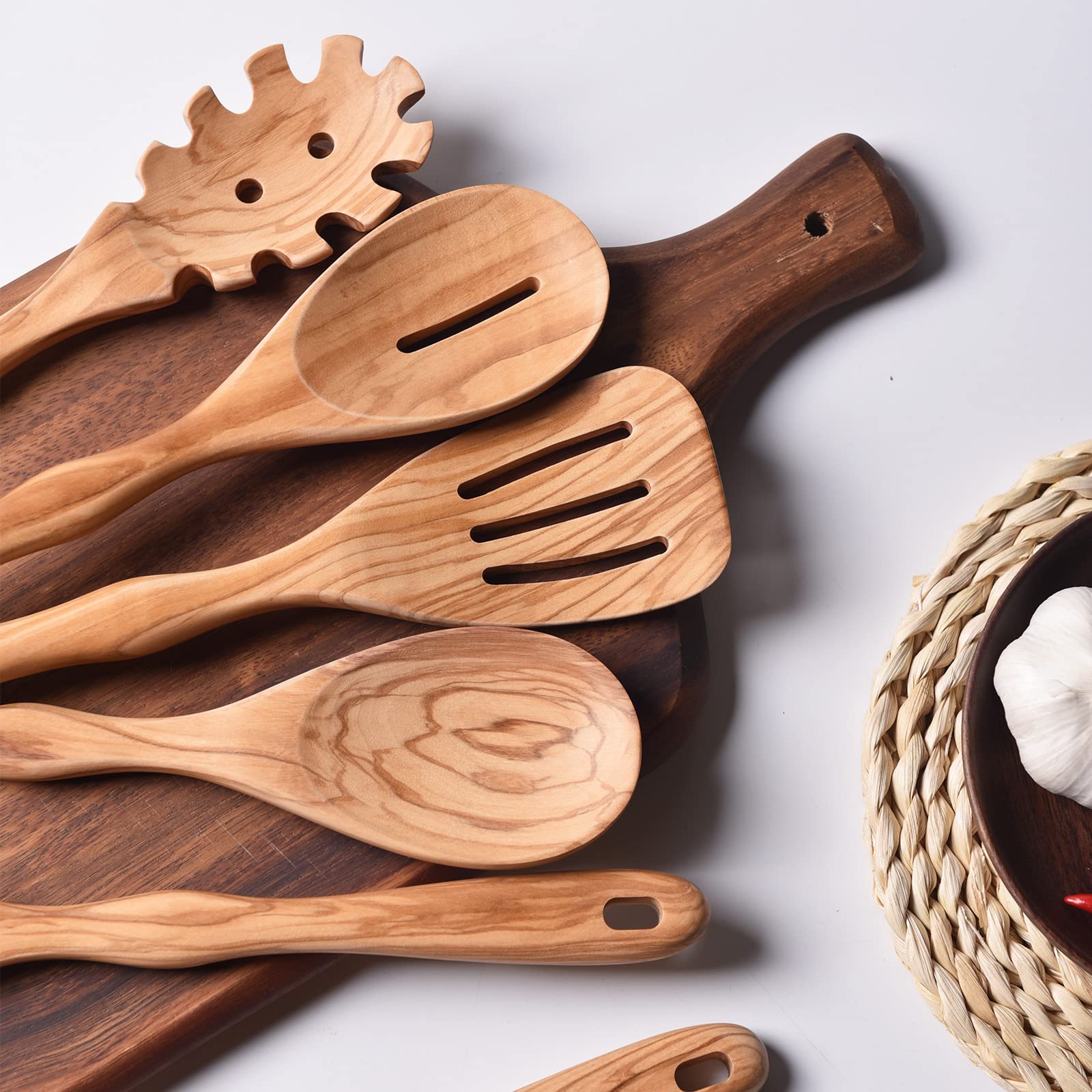 Gudamaye olive wood spatula with rich grain adds elegant kitchen prep