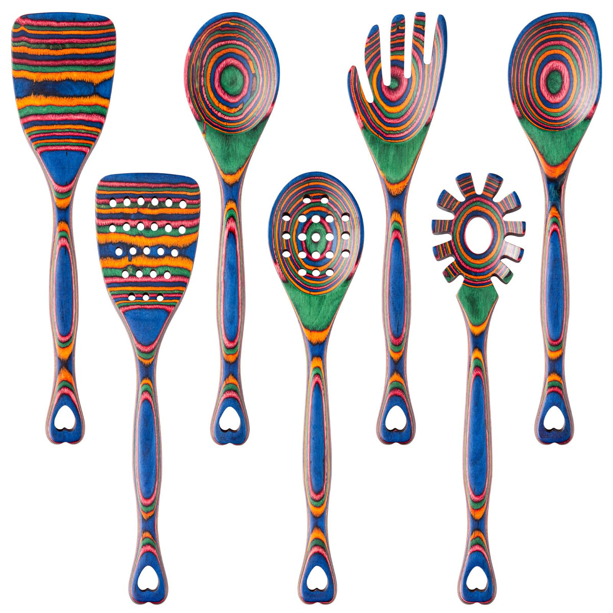 Gudamaye Pakkawood 7-piece set on counter showing organized utensils