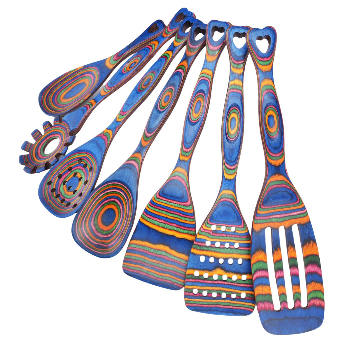 Gudamaye pakkawood 7-piece utensil set with vibrant grains for safe non-stick cooking