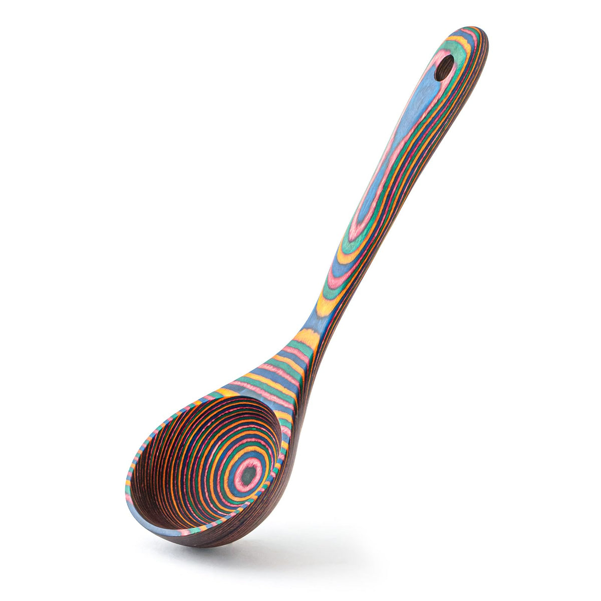 Gudamaye pakkawood rainbow deep soup ladle with durable finish.