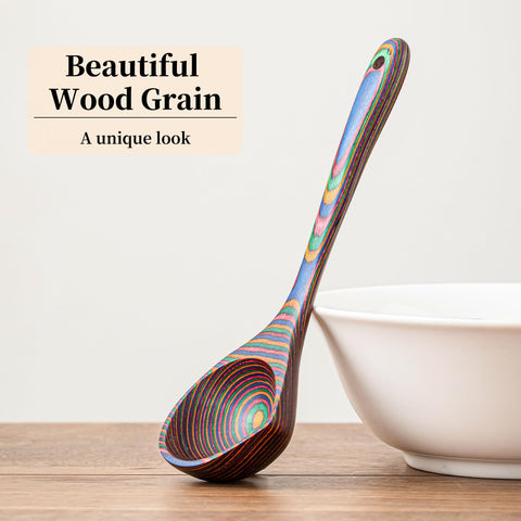 Non-scratch protection with Gudamaye pakkawood rainbow ladle on non-stick pan