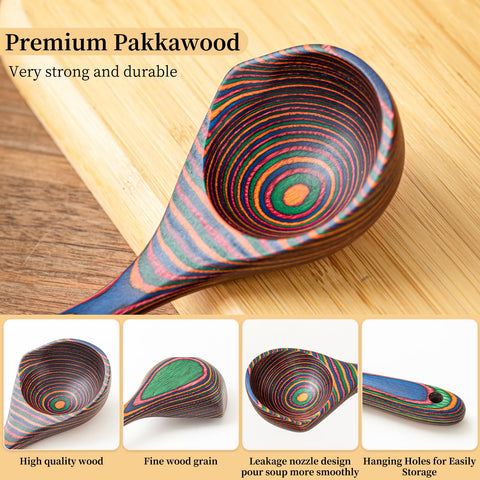 Pouring with Gudamaye pakkawood rainbow ladle showing precise spout