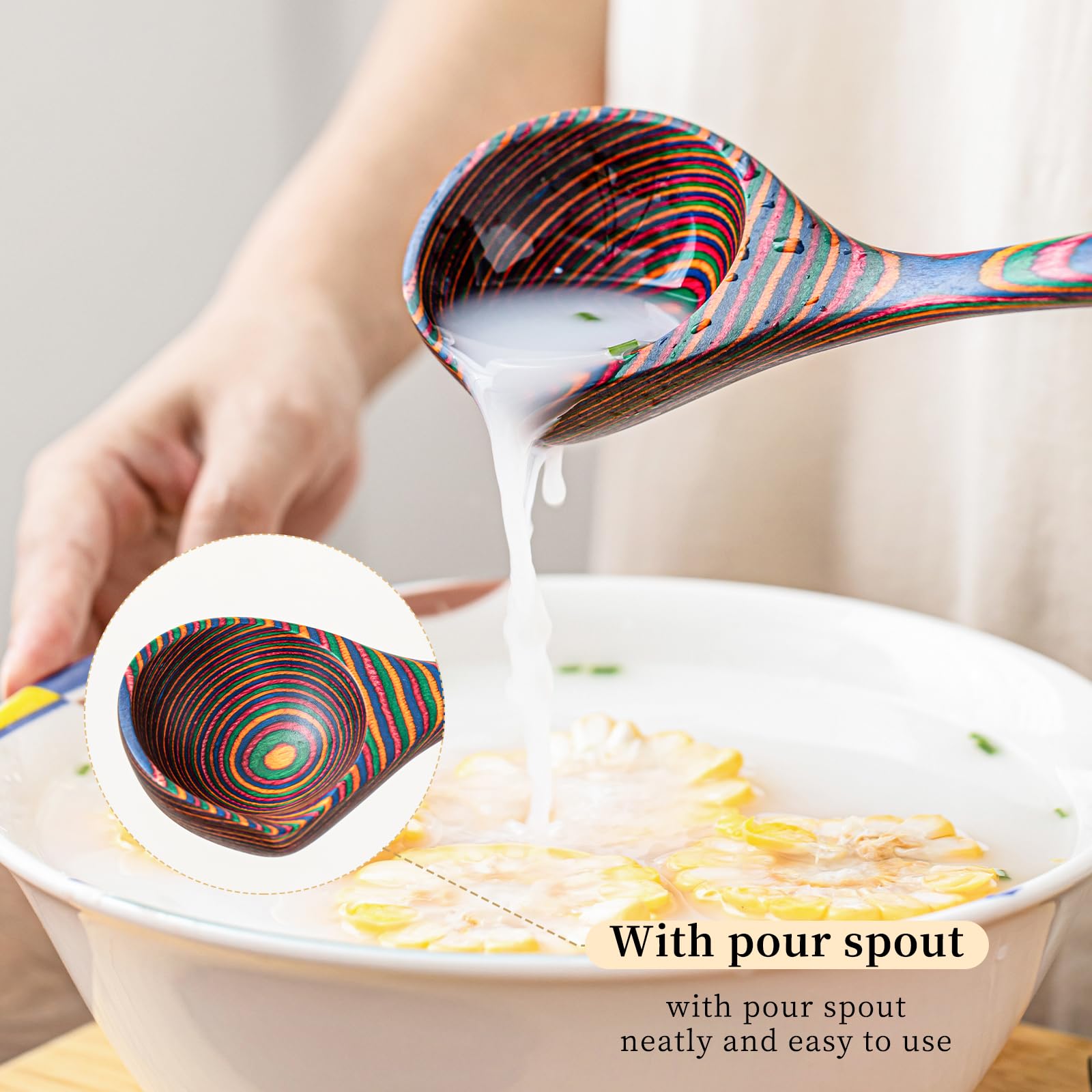 Close-up of Gudamaye pakkawood rainbow grain and durable finish