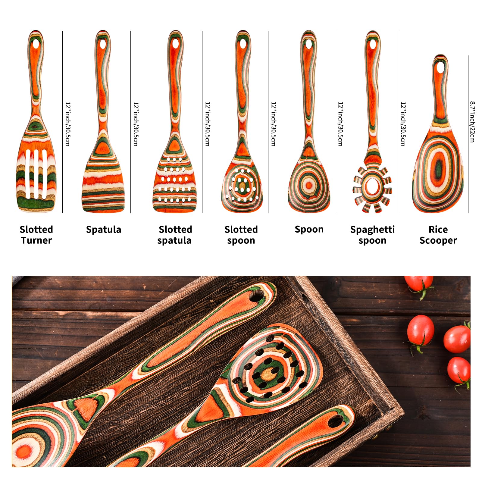 Gudamaye red spoons highlight stylish cookware gentle on non-stick surfaces.