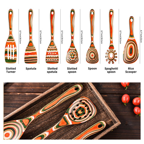 Gudamaye red spoons highlight stylish cookware gentle on non-stick surfaces.