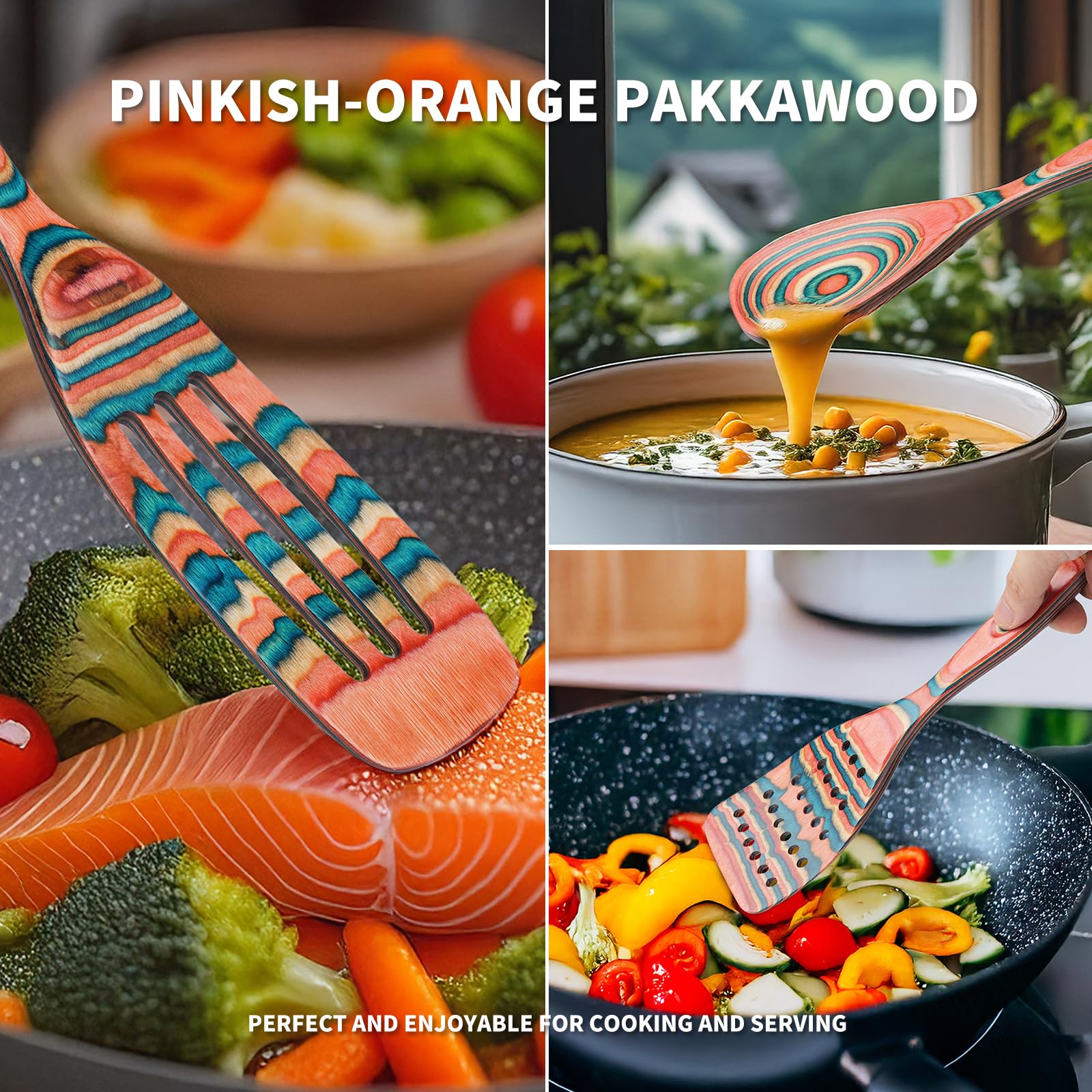 Gudamaye pakkawood utensils protect non-stick pans with a durable surface.