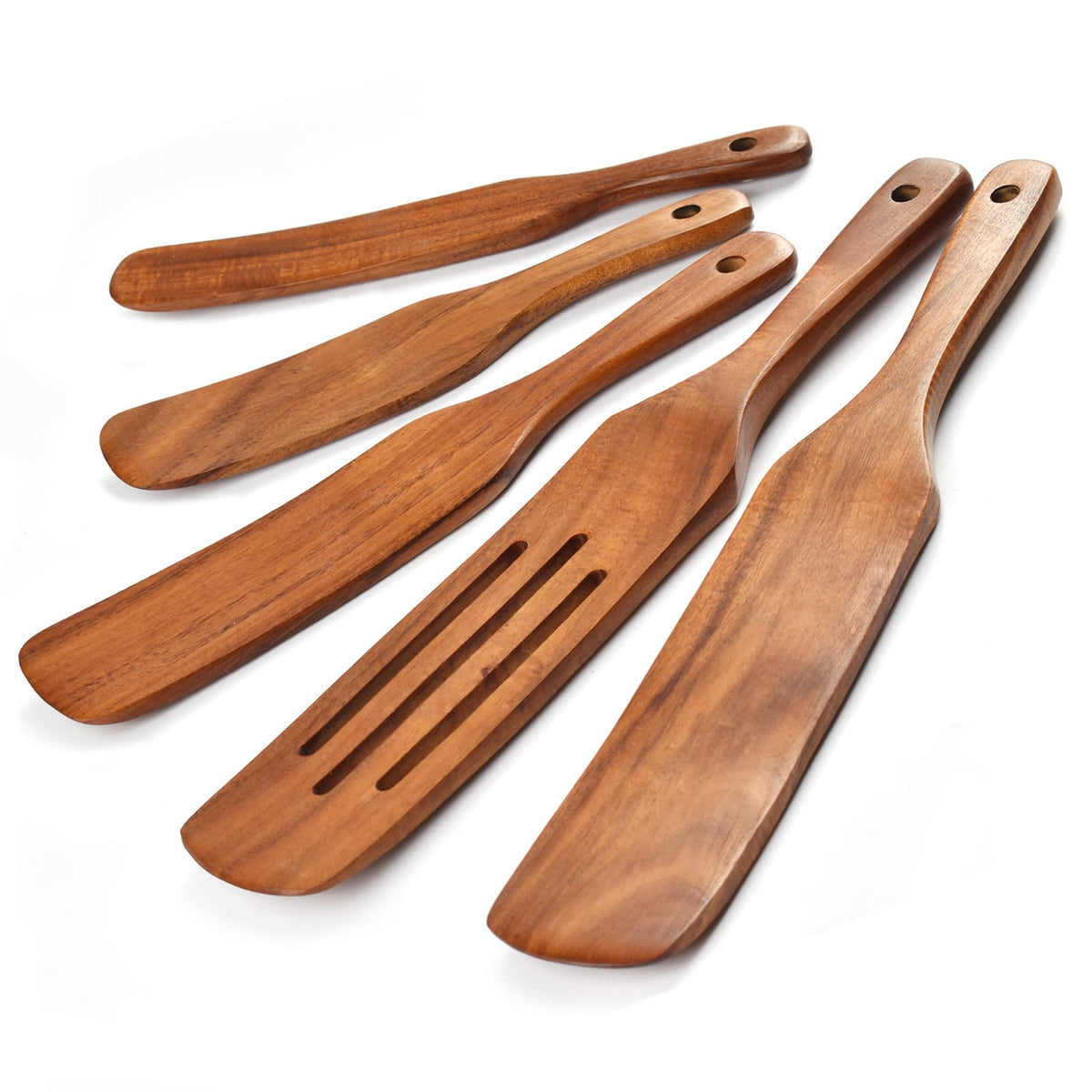 Gudamaye slotted spurtle in teak wood for easy stirring and scraping