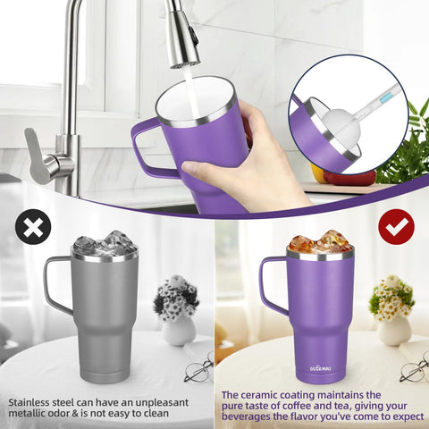 GUDEMAO 20oz mug sturdy-handle enables comfortable lifting.