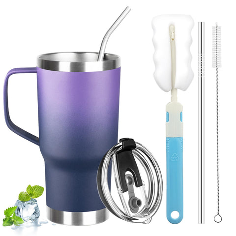 GUDEMAO 20oz tumbler with handle in purple navy for easy on-the-go beverages