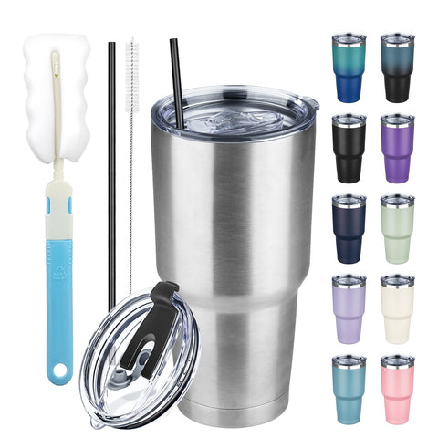 GUDEMAO 30oz tumbler in silver with double-wall insulation for hot and cold beverages.