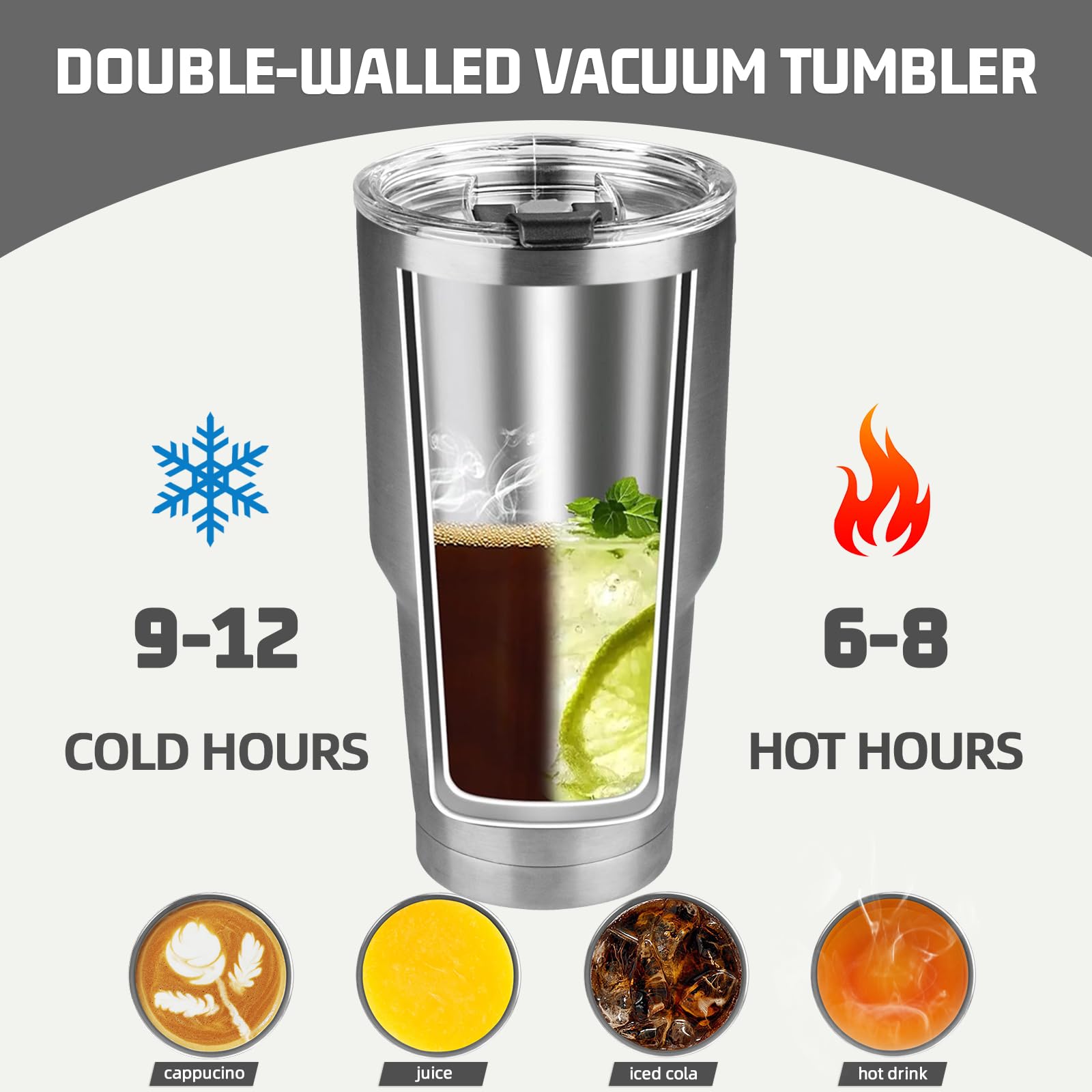 GUDEMAO double-wall vacuum insulation keeps drinks cold up to 12 hours.