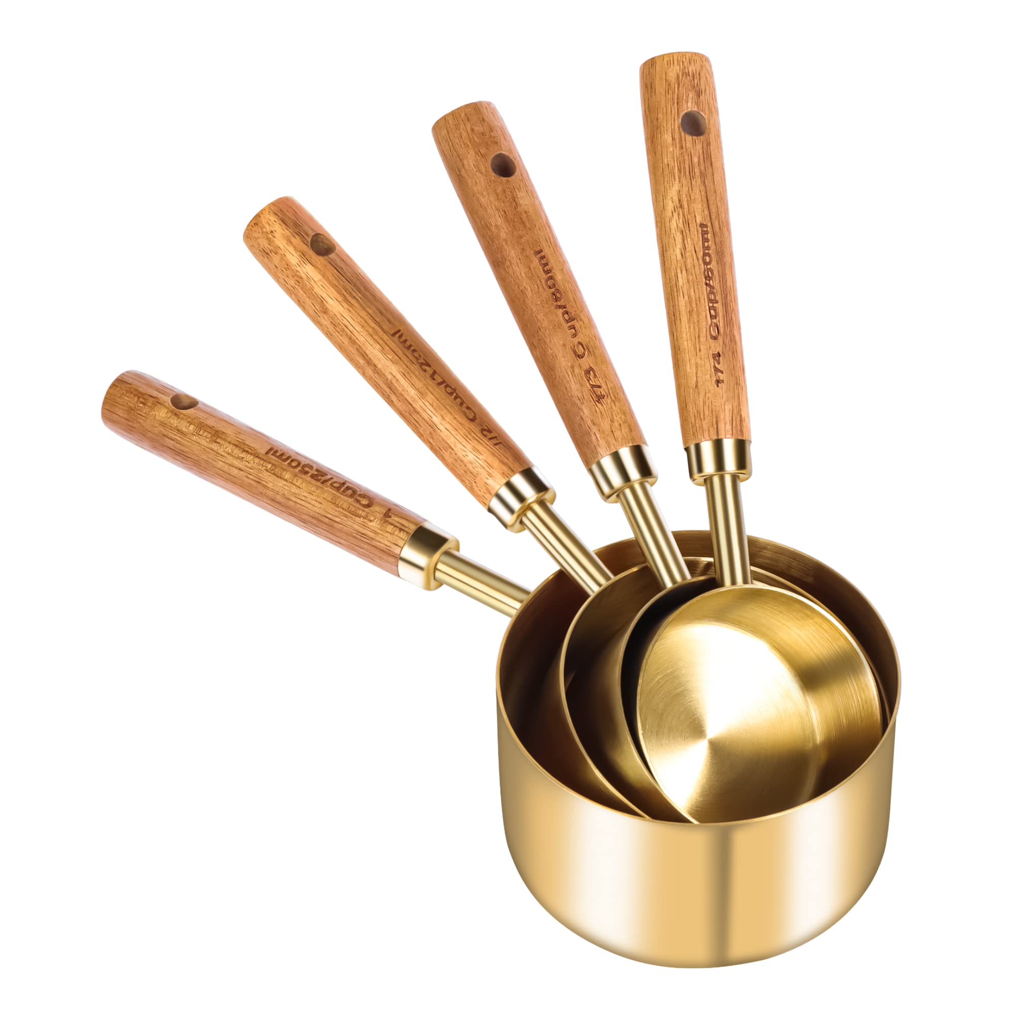 GuDoQi gold measuring spoons with wood handle showcase premium craftsmanship for accurate dosing.