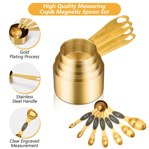 GuDoQi gold magnetic spoons attach for organized storage on magnetic surfaces.