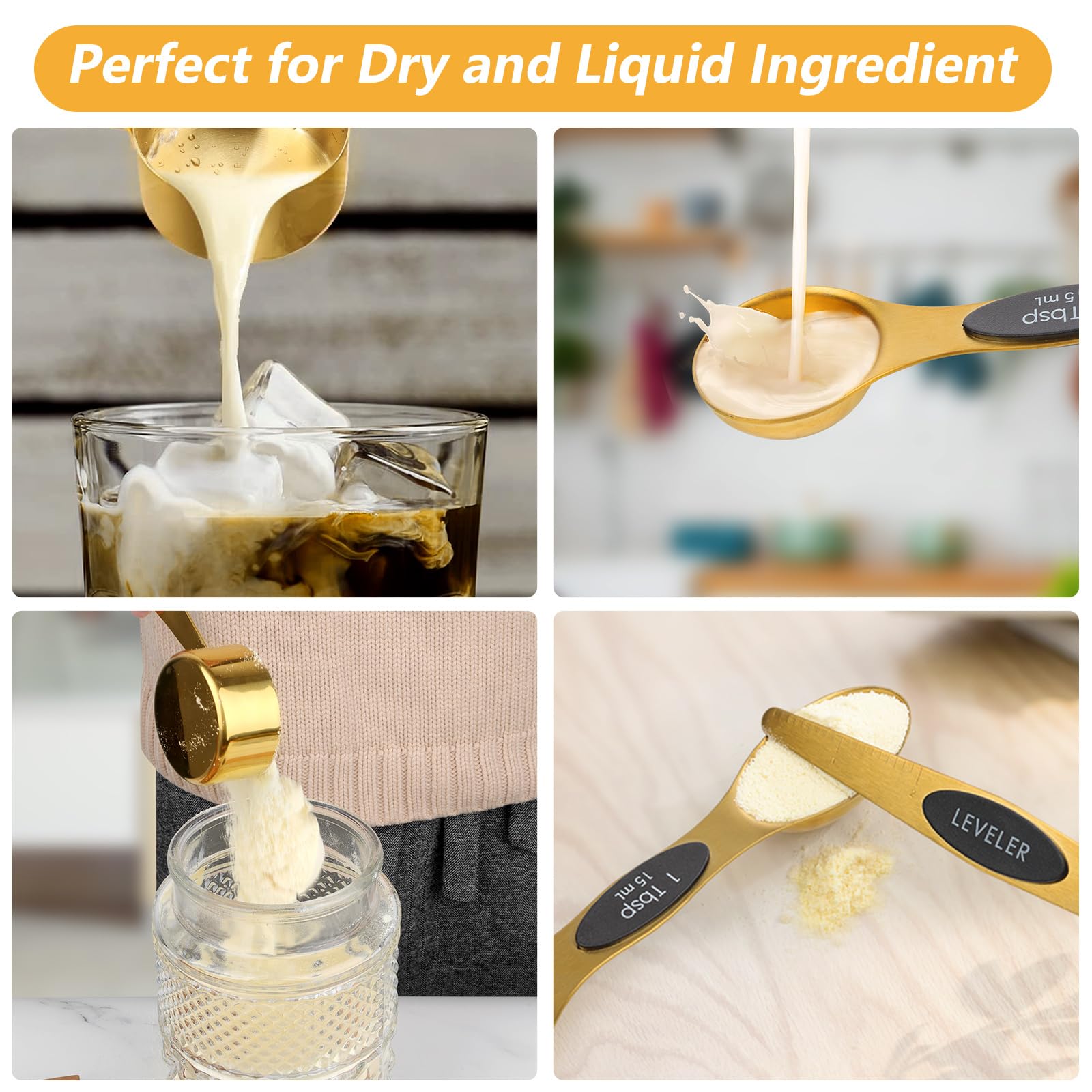 GuDoQi gold spoons with nonstick surfaces, easy to clean after cooking.