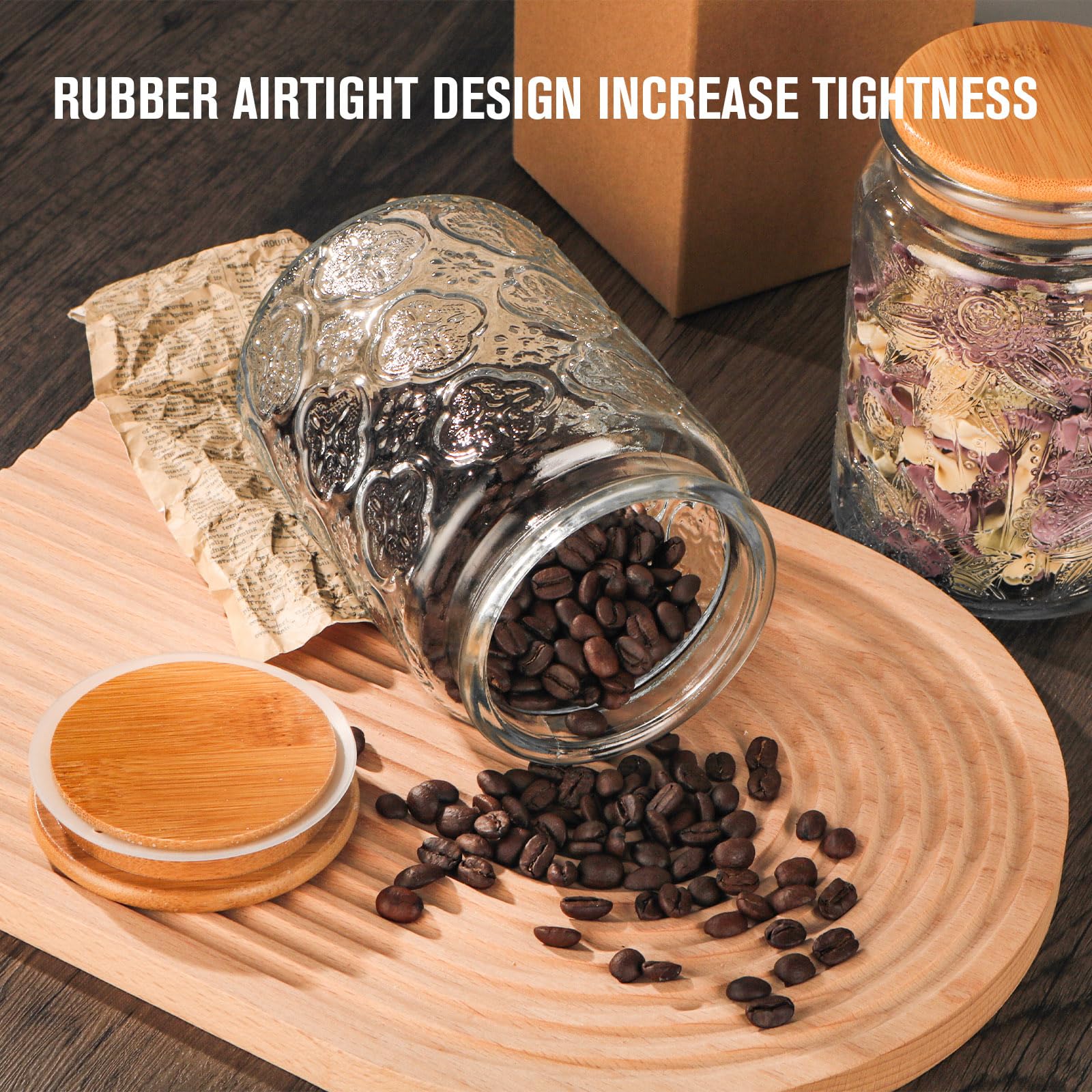 GUEQUITLEX bamboo lid closes securely, preserving flavor and aroma of stored goods.