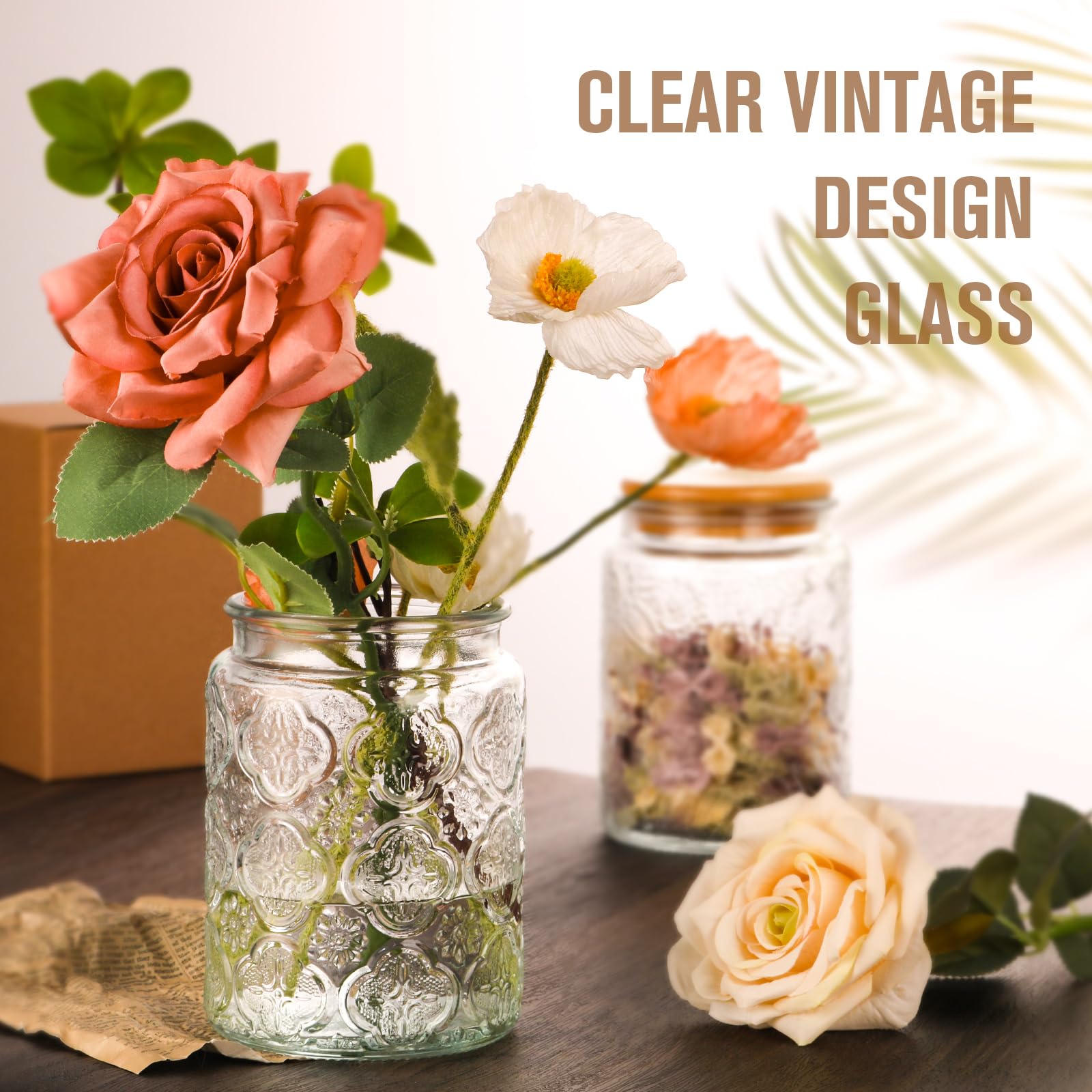 GUEQUITLEX glass jar with rustic design adds charm to shelves and counters.