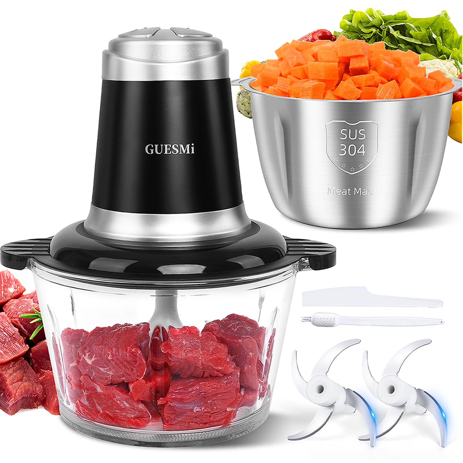 GUESMi dual 8-cup bowls visible during processing for easy monitoring