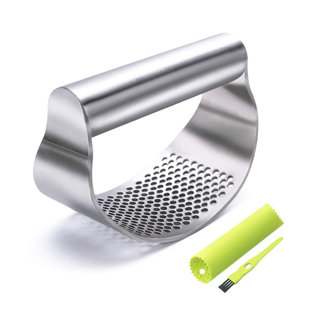 GuDoQi garlic press rocker in 430 stainless steel for quick mincing.