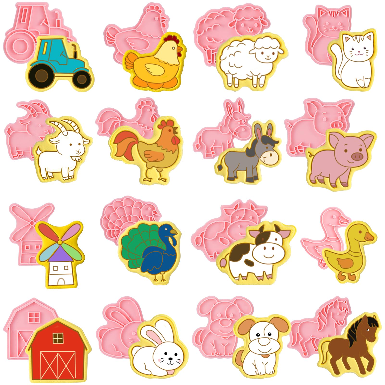 Guiqulai 16-pcs farm animal cookie cutters set for fun biscuits and pastries.