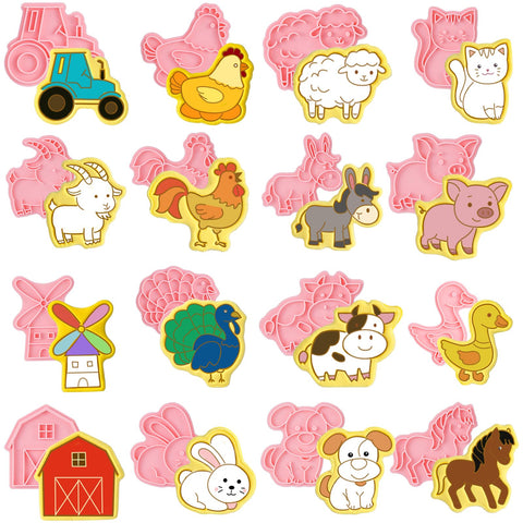 Guiqulai 16-pcs farm animal cookie cutters set for fun biscuits and pastries.