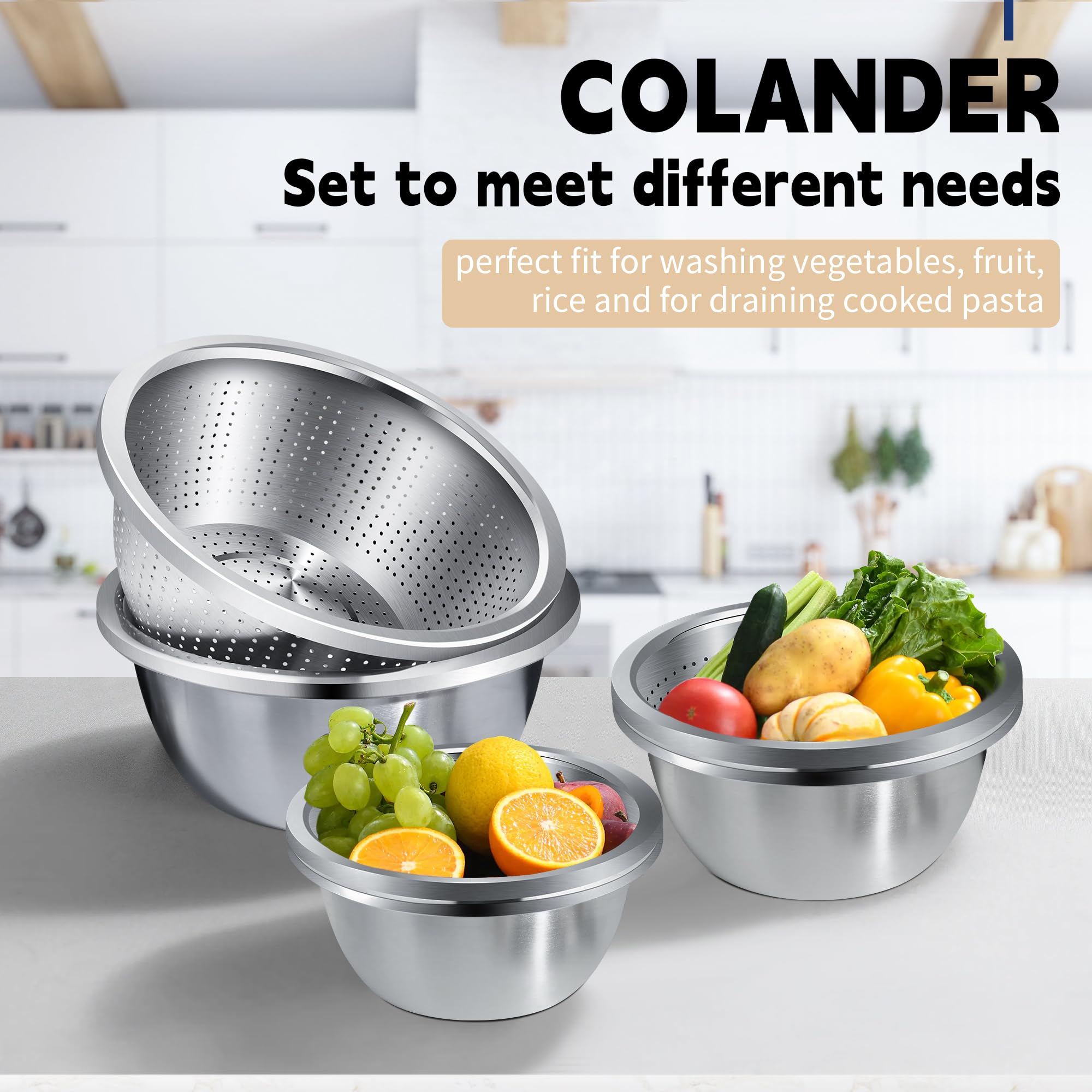 Gulex colander close-up showing 2 mm drainage holes for fast draining