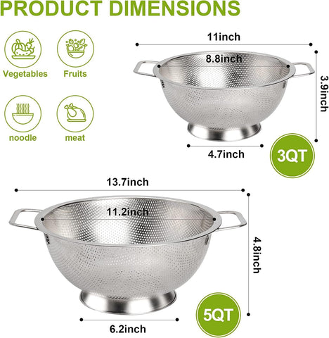 Gulex 5-quart colander side view highlights stable base and tipping resistance