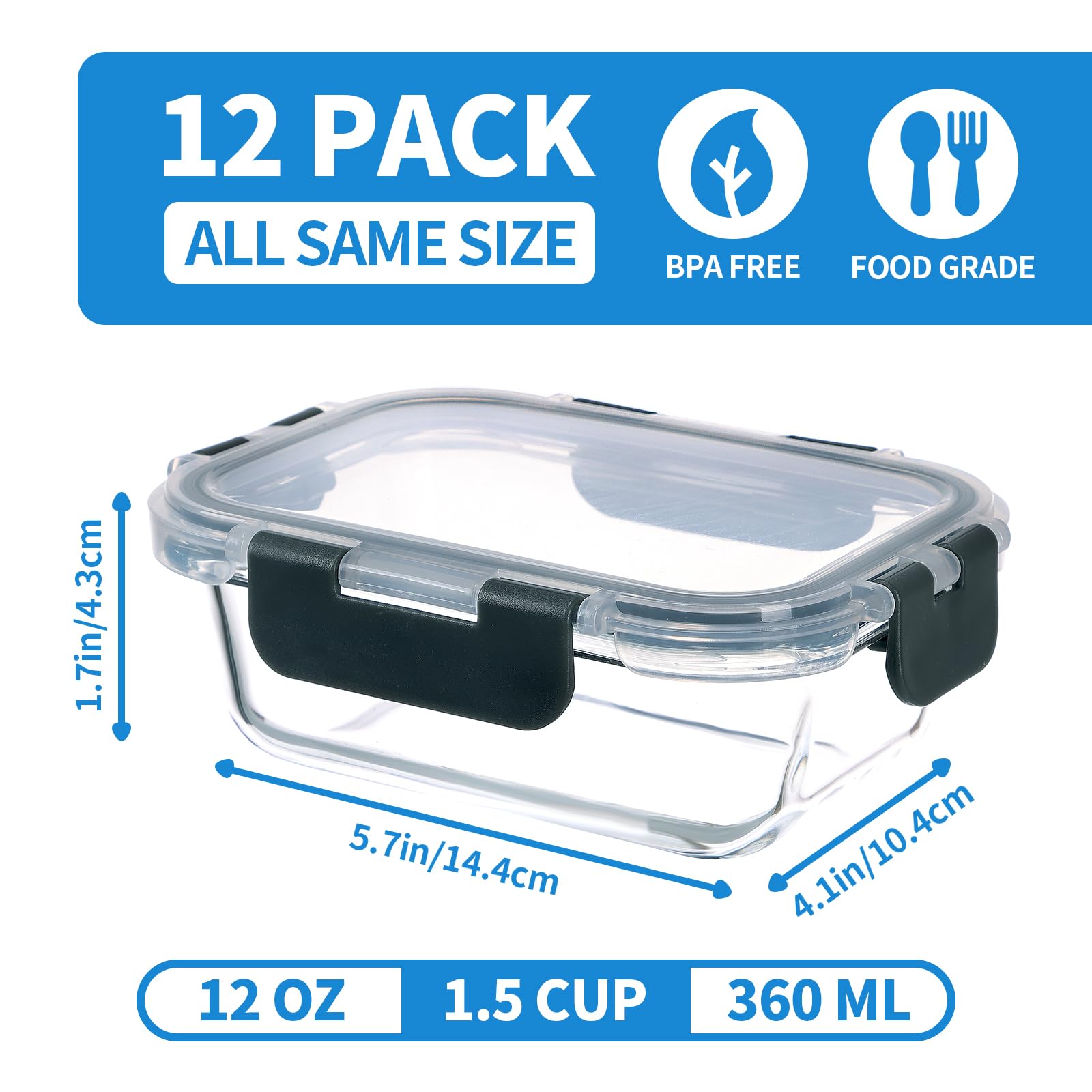 GULFLIN 1.5-cup glass meal prep containers ideal for portions.