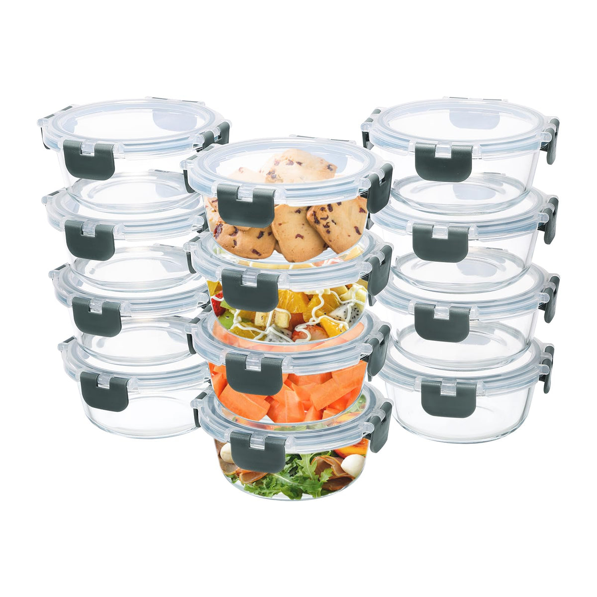 GULFLIN 12-pack small glass containers with airtight lids for meal prep and freshness.