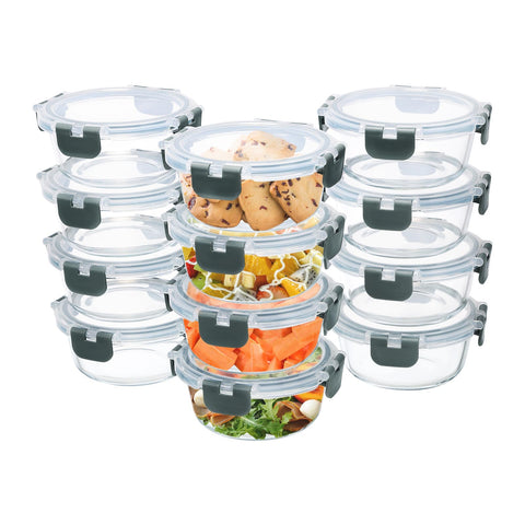 GULFLIN 12-pack small glass containers with airtight lids for meal prep and freshness.