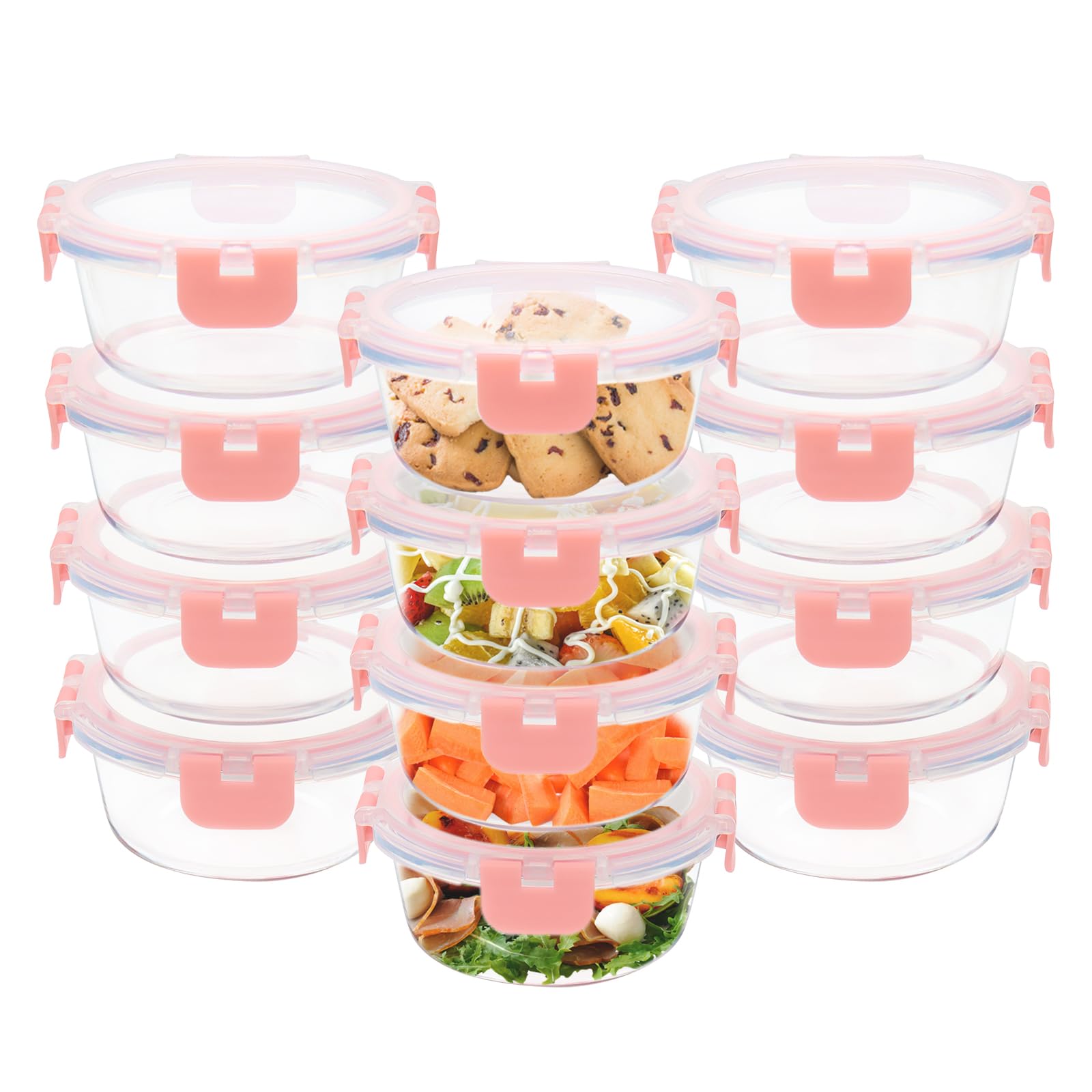 GULFLIN 12-pack 13oz glass containers with lids for organized meal prep and storage.